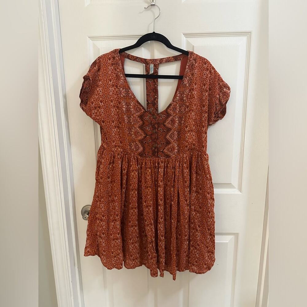 Free People Sundown Babydoll Short Mini Dress Orange Size Medium with pockets! - Picture 2 of 8